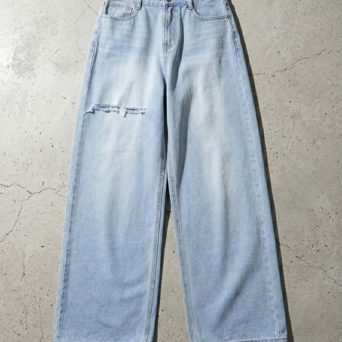 Straight-fit wide k-style denim pants